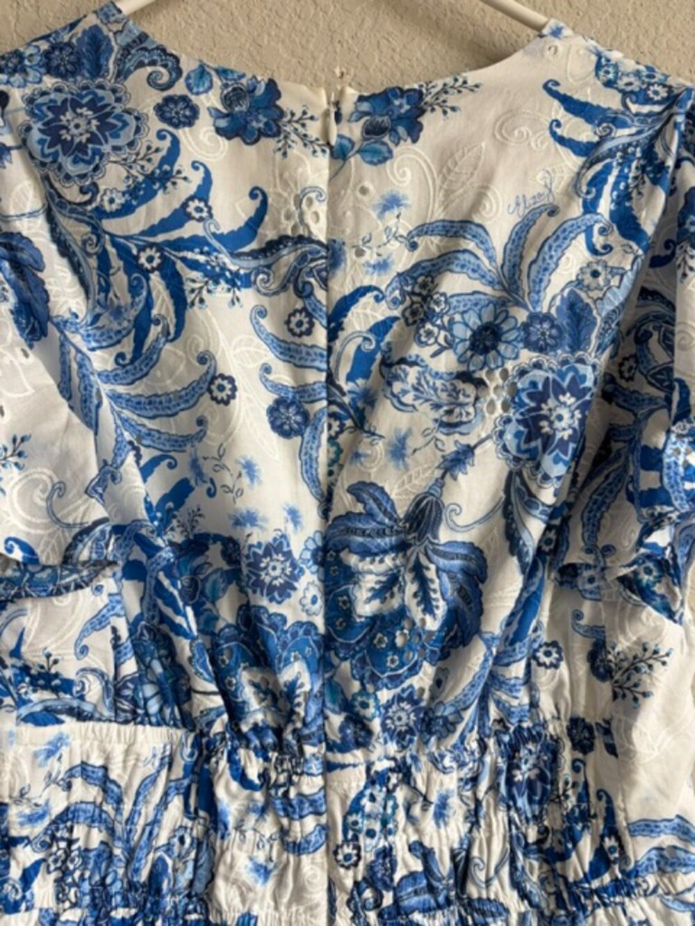 Eliza J Blue/White Floral Eyelet Fit & Flare Mini Dress Women’s Sz 2 Cottagecore - Picture 5 of 10